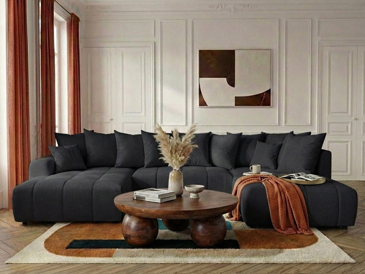 Bobochic Roxelane Wohnlandschaft Melange-Stoff Dunkelgrau Ecke links