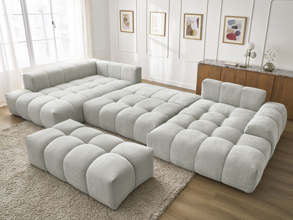 Bobochic Everest Wohnlandschaft mit Pouf, 14 Kissen Strukturstoff Hellgrau Ecke rechts