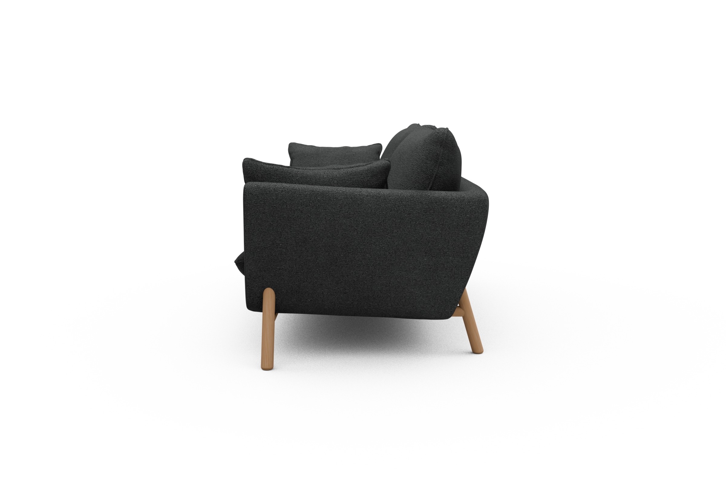 Sofa Emil 3-Sitzer Beinfarbe Eiche Natur Boucle-Charcoal