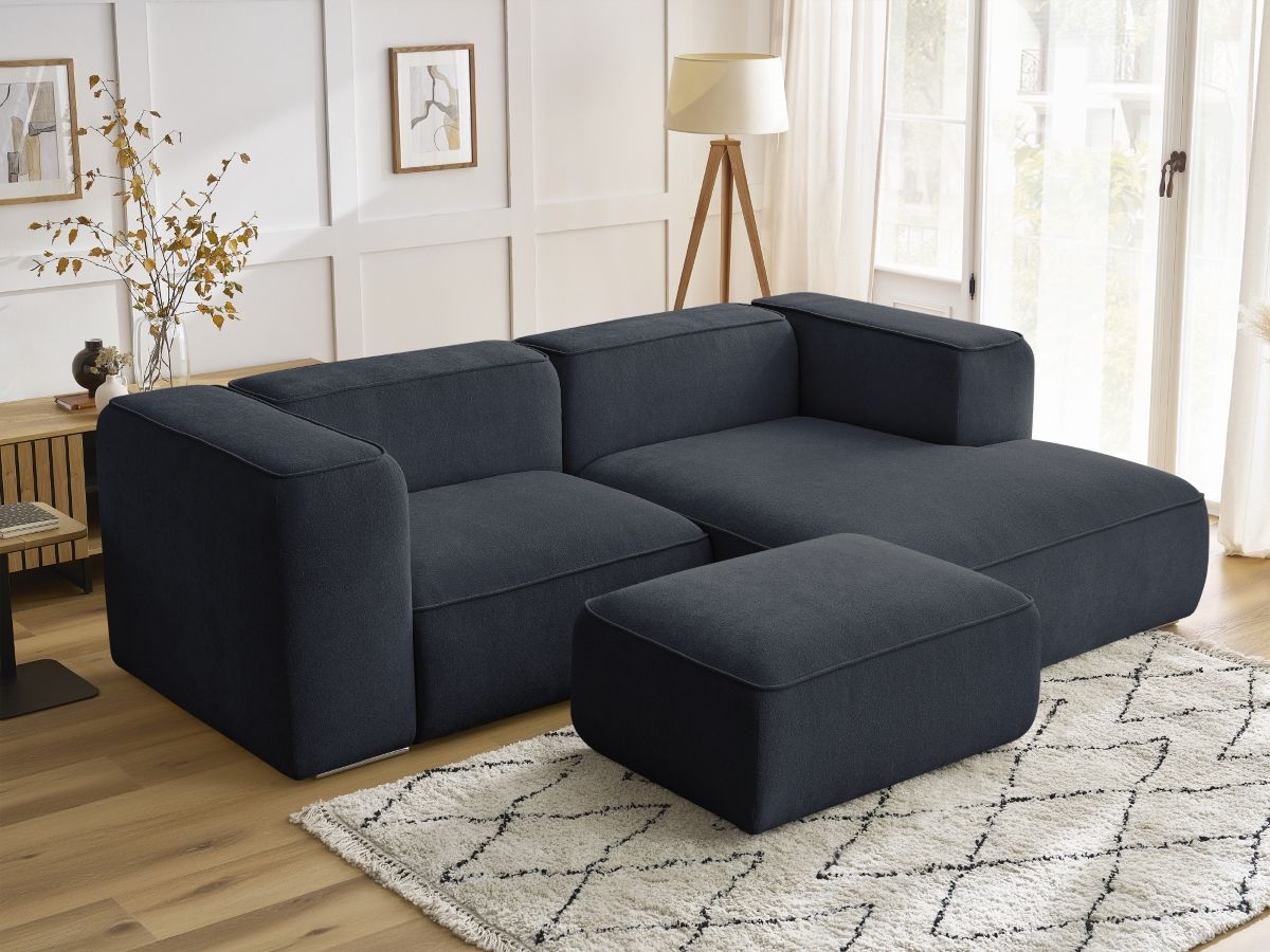 Bobochic Zephyr Ecksofa mit Pouf 260 × 165 cm Strukturstoff Dunkelblau Ecke rechts