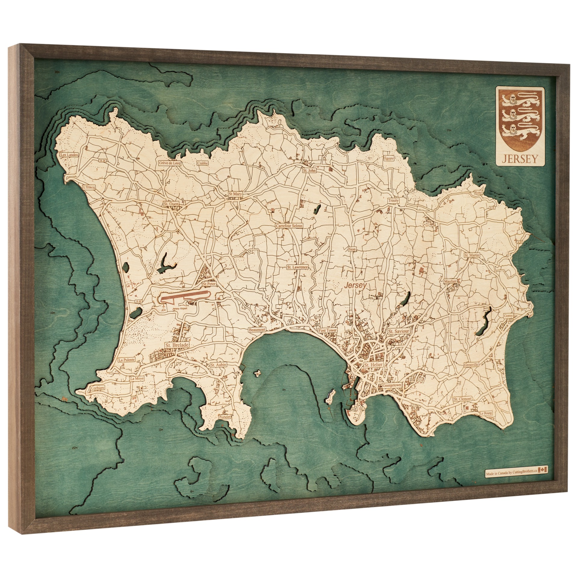 Cutting Brothers 3D Holz-Wandkarte Jersey 81x61 cm