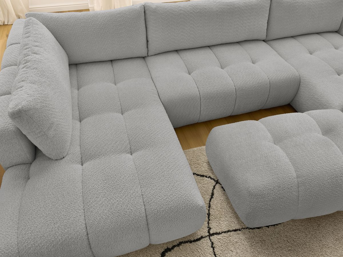 Bobochic Fuji Wohnlandschaft mit Pouf Bouclé-Stoff Hellgrau Ecke rechts