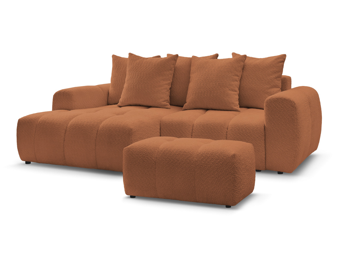 Bobochic Roxelane Ecksofa mit Schlaffunktion und Bettkasten und Pouf 258 × 150 cm Bouclé-Stoff Orange Ecke links
