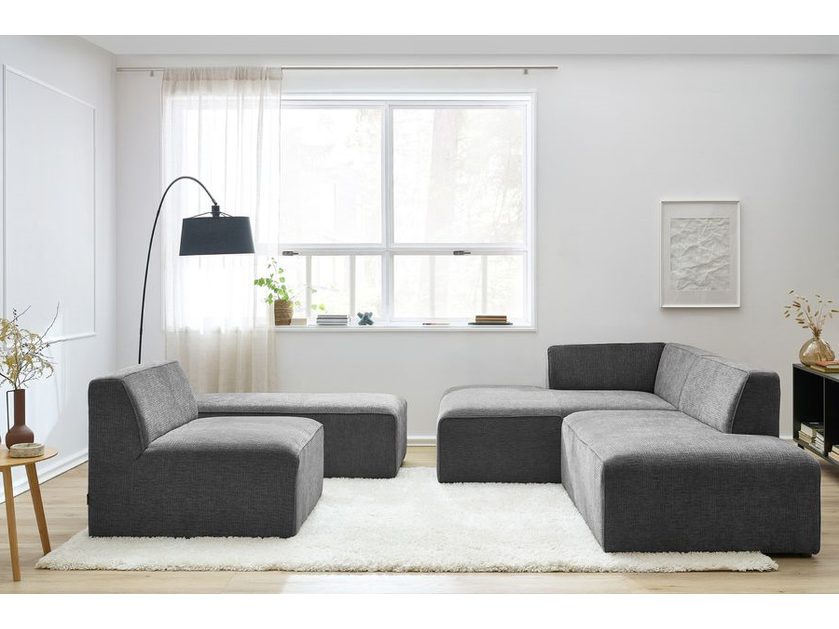 Bobochic Megeve Ecksofa mit Pouf Strukturstoff Dunkelgrau Ecke links