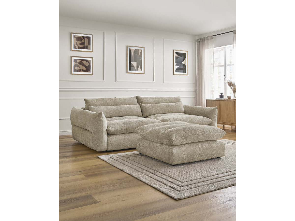 Bobochic Neil Sofa 3-Sitzer mit Pouf Strukturstoff Beige