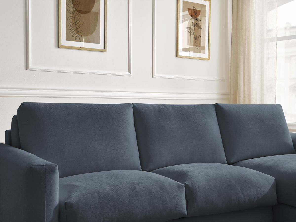 Bobochic Cocoone Ecksofa mit Schlaffunktion und Bettkasten Stoff Dunkelblau, Liegefläche 160 × 200 cm