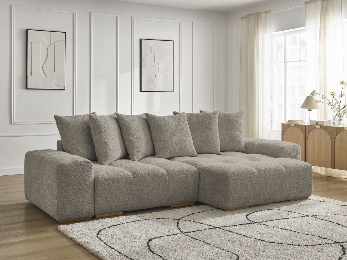 Bobochic Anakin Ecksofa, 6 Kissen Bouclé-Stoff Taupe