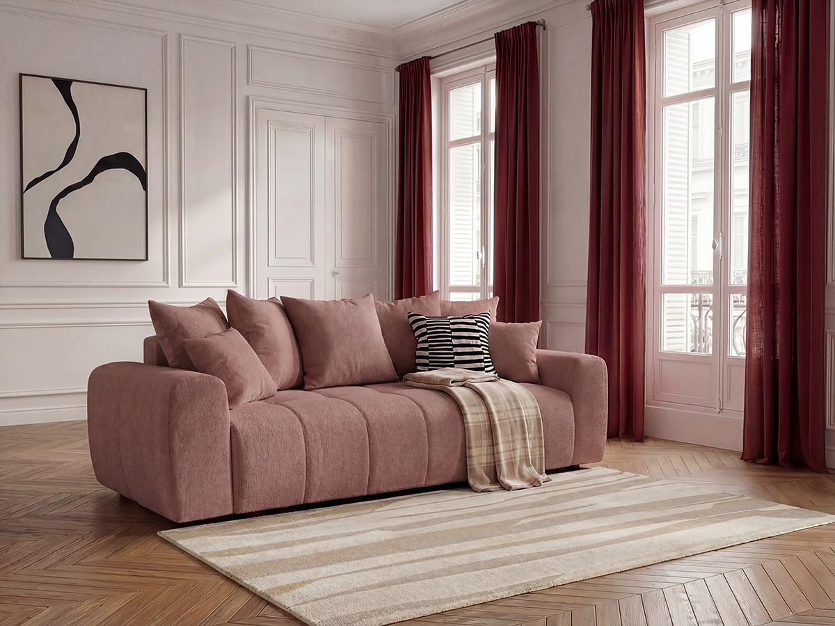Bobochic Roxelane Schlafsofa 3-Sitzer mit Bettkasten Melange-Stoff Rot