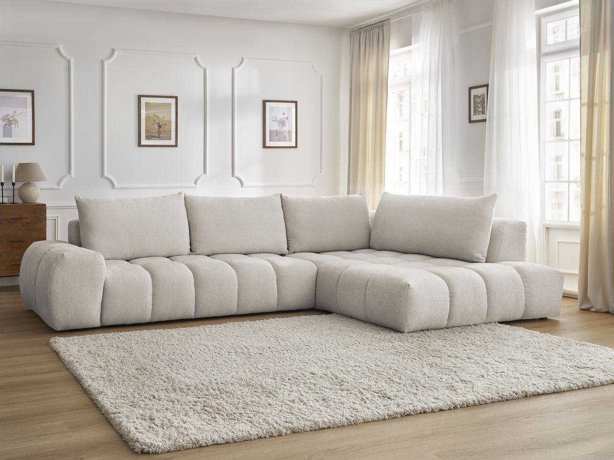 Bobochic Everest Ecksofa, 4 Kissen Strukturstoff Beige Ecke rechts