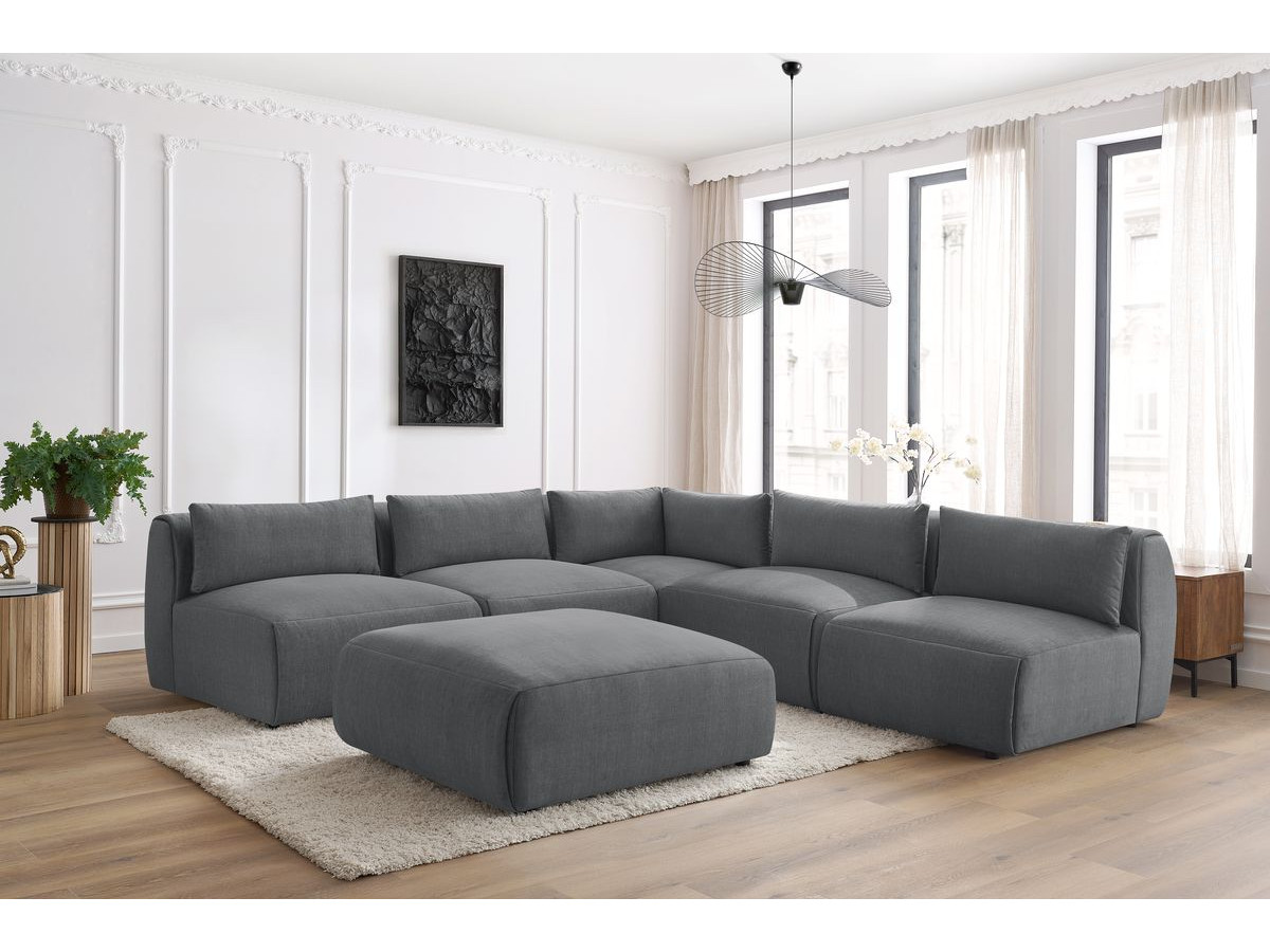 Bobochic Jeanne Ecksofa mit Pouf Samt Dunkelgrau