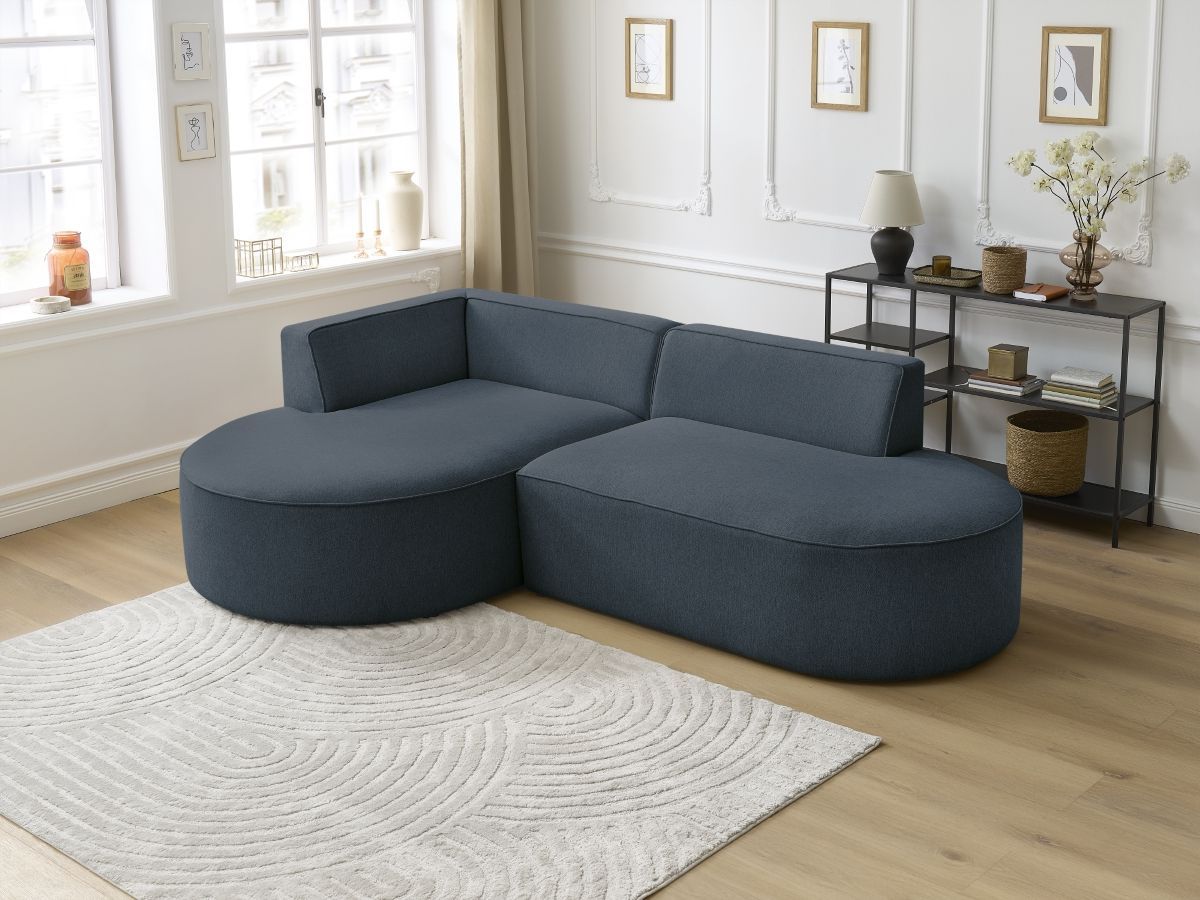 Bobochic Rousseau Ecksofa Melange-Stoff Dunkelblau Ecke links