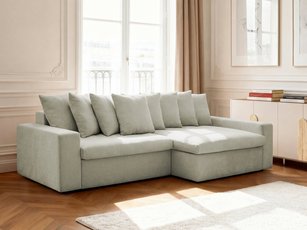 Bobochic Enore Ecksofa 330 × 100 cm Stoff Beige Ecke rechts