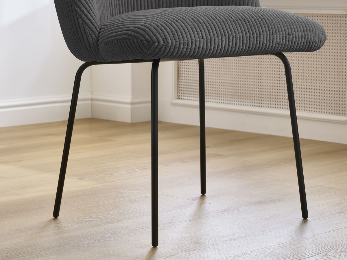 Bobochic Lalie Esszimmerstuhl 2er-Set mit Metallbeinen, schwarz Cordsamt Dunkelgrau