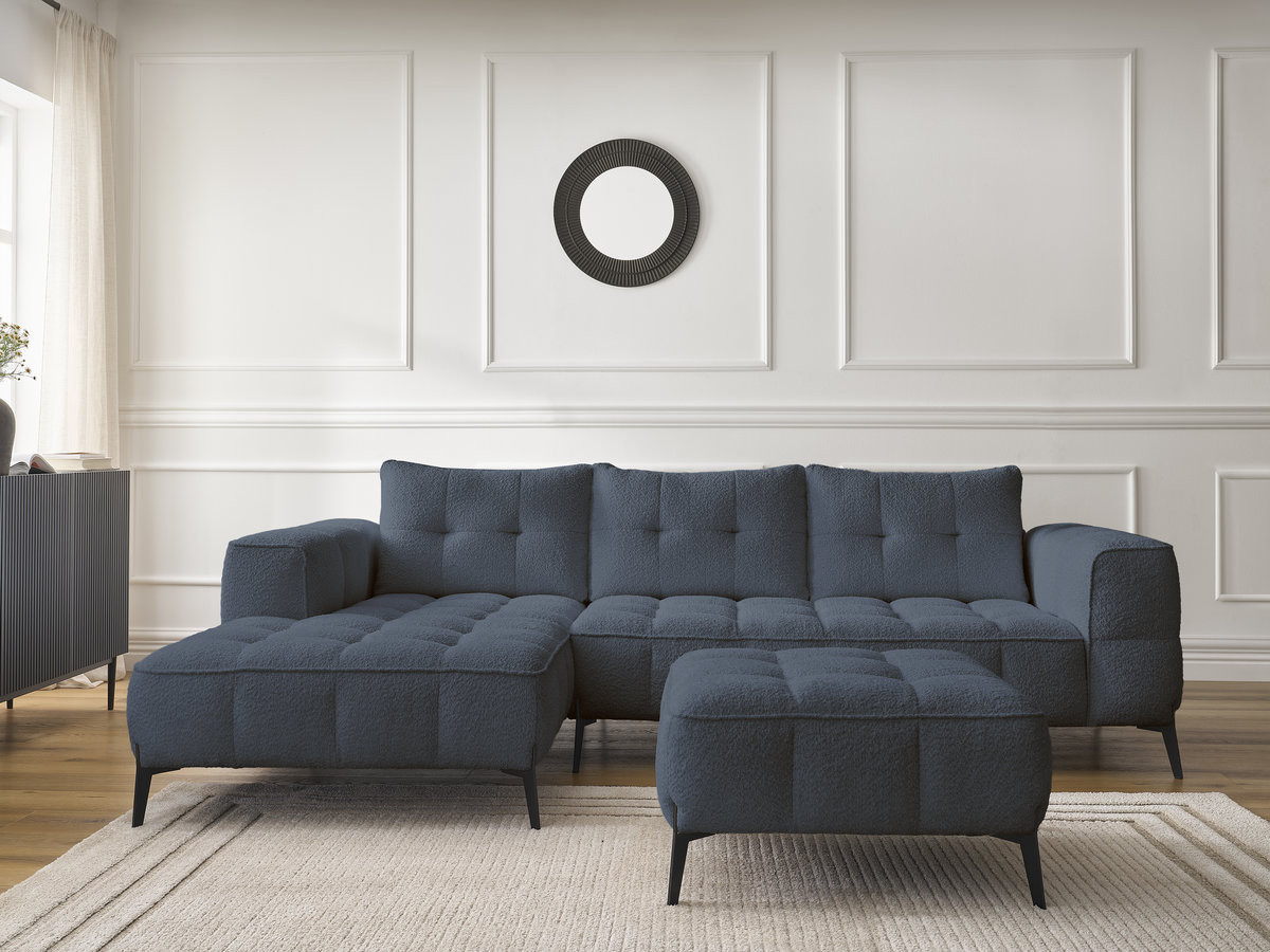 Bobochic Anis Ecksofa mit Pouf Bouclé-Stoff Dunkelblau Ecke links