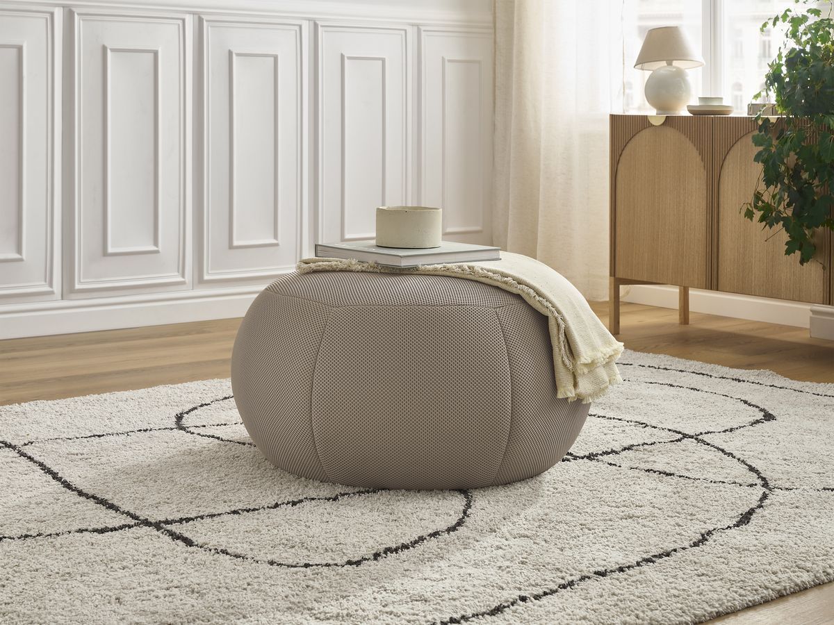 Bobochic Hayden Pouf, rund Mesh-Stoff Taupe, 76 cm
