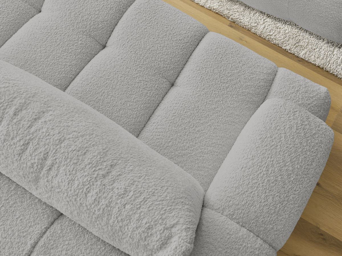 Bobochic Fuji Schlafsofa 3-Sitzer mit Bettkasten und Pouf Bouclé-Stoff Hellgrau