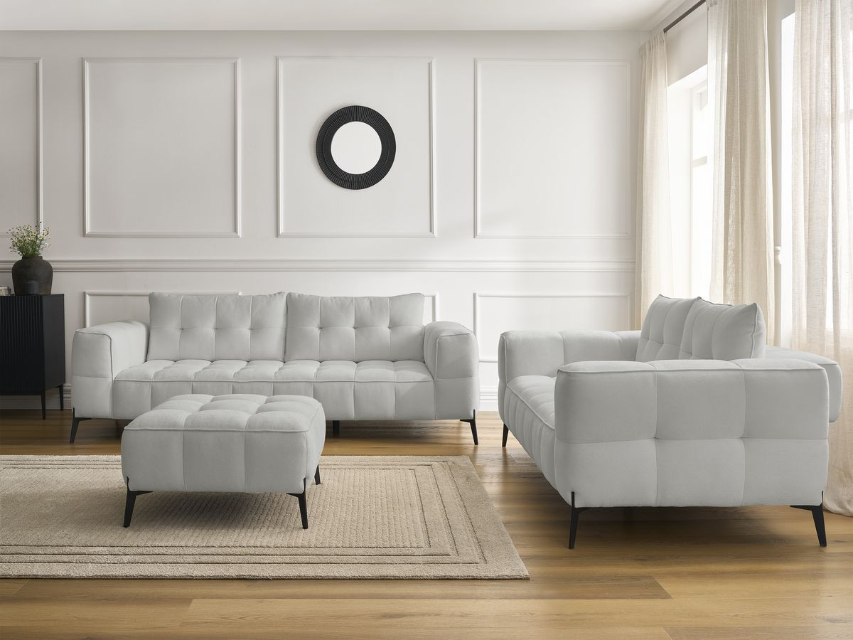 Bobochic Anis Sofa-Set 3- und 2-Sitzer mit Pouf Strukturstoff Hellgrau