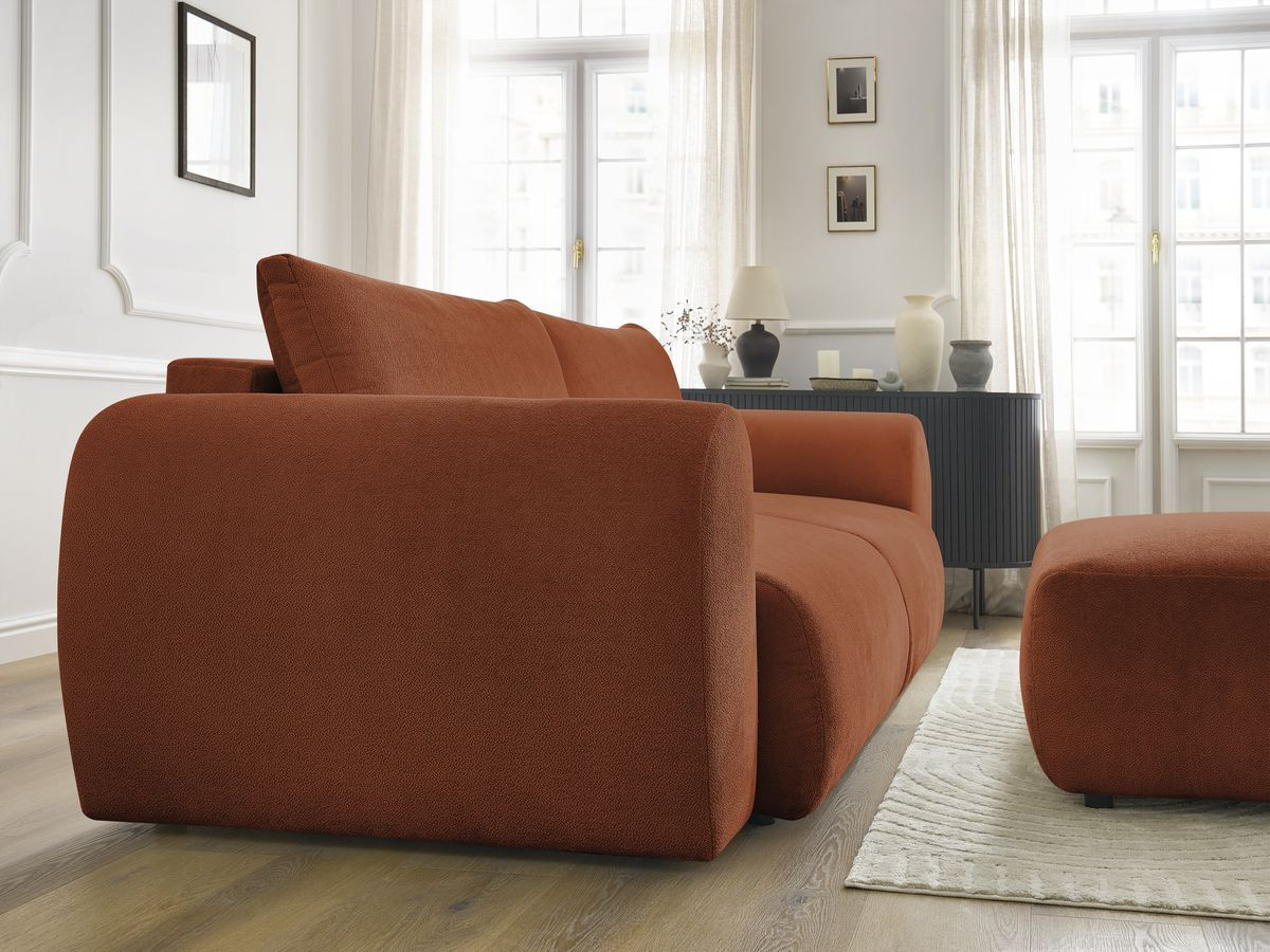 Bobochic Lucien Schlafsofa 4-Sitzer mit Bettkasten und Pouf Stoff Orange