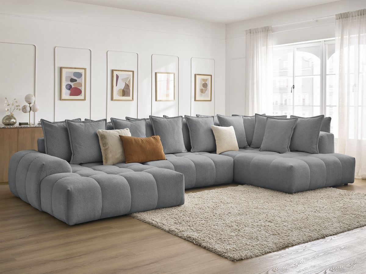Bobochic Everest Wohnlandschaft, 14 Kissen Melange-Stoff Dunkelgrau Ecke links