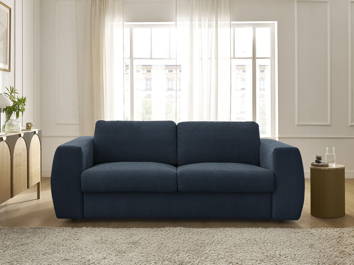 Bobochic Hugo Schlafsofa 3-Sitzer Strukturstoff Dunkelblau, Liegefläche 160 × 190 cm