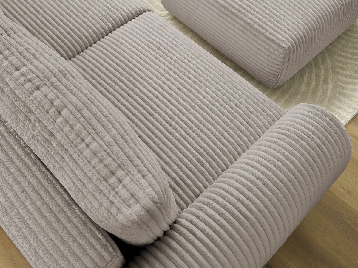 Bobochic Lucien Schlafsofa 4-Sitzer mit Bettkasten und Pouf Breitcord weich Taupe