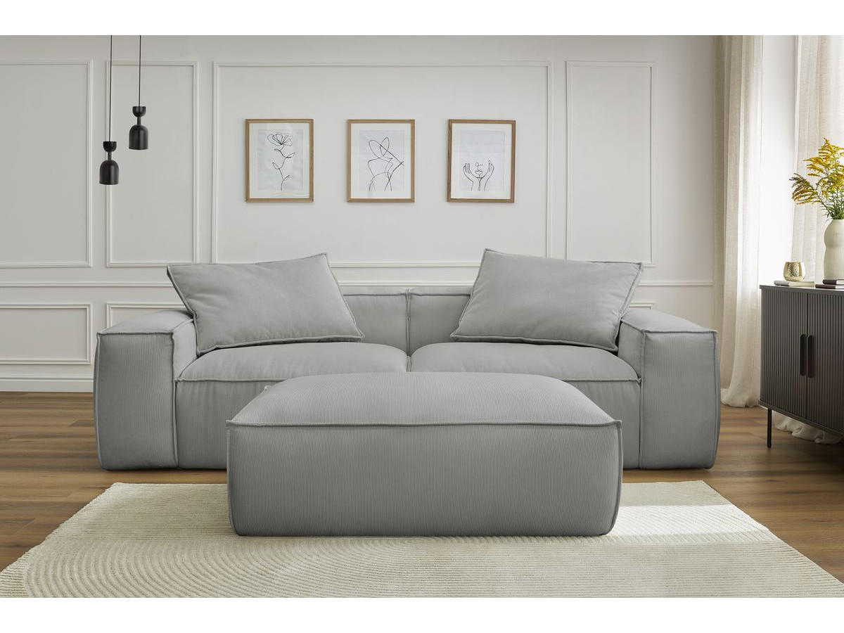 Bobochic Boheme Sofa 4-Sitzer mit Pouf Cordsamt Hellgrau