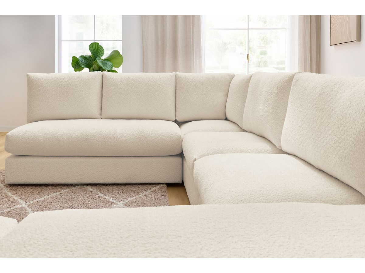 Bobochic Paris Ecksofa mit Pouf 369 × 262 cm Bouclé-Stoff Beige