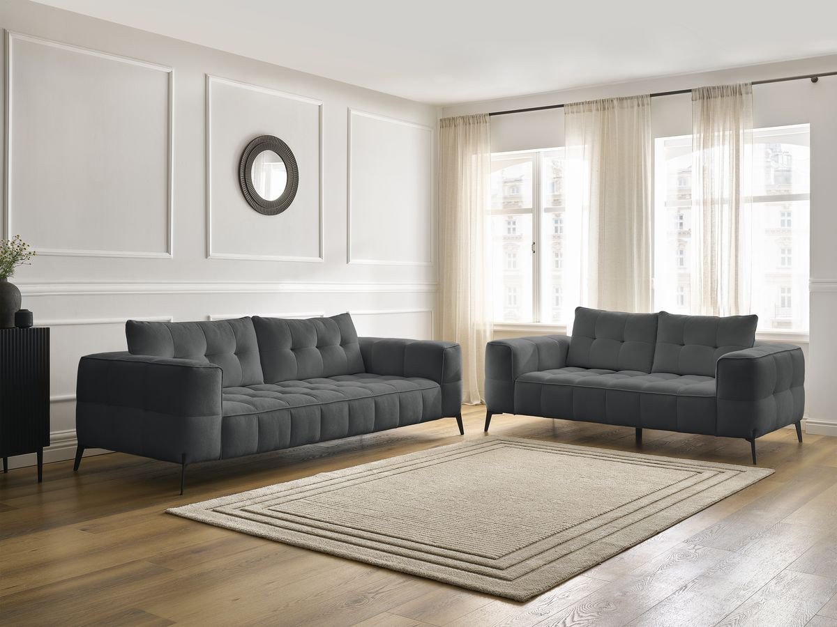 Bobochic Anis Sofa-Set 3- und 2-Sitzer Strukturstoff Dunkelgrau