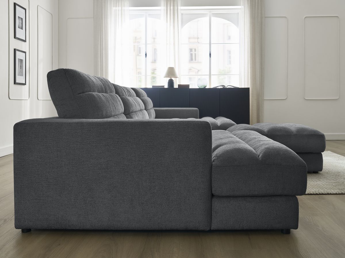 Bobochic Sierra Wohnlandschaft mit Pouf Strukturstoff Schwarz