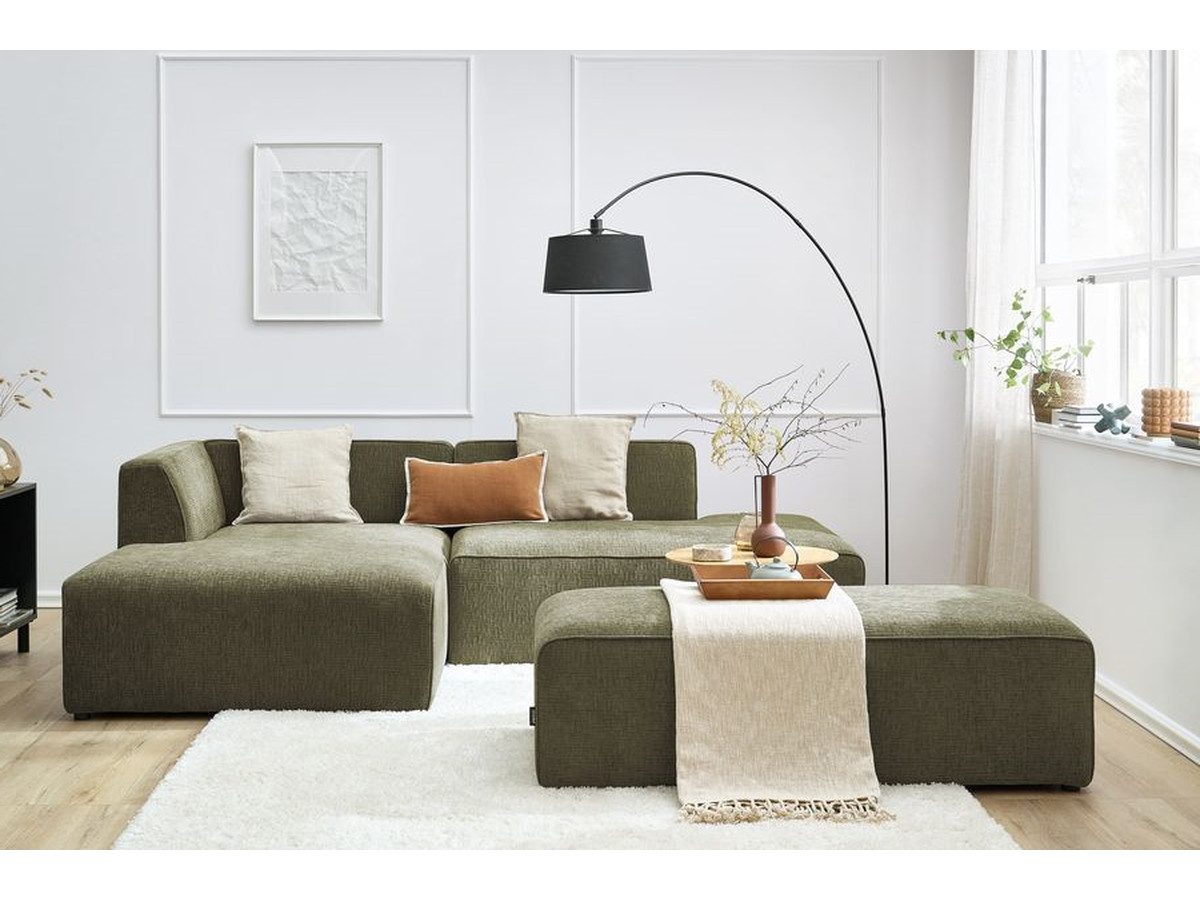Bobochic Megeve Ecksofa mit Schlaffunktion und Pouf Strukturstoff Grün Ecke links