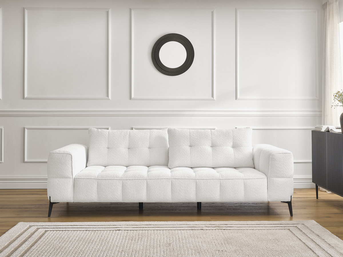 Bobochic Anis Sofa 3-Sitzer Bouclé-Stoff Weiß