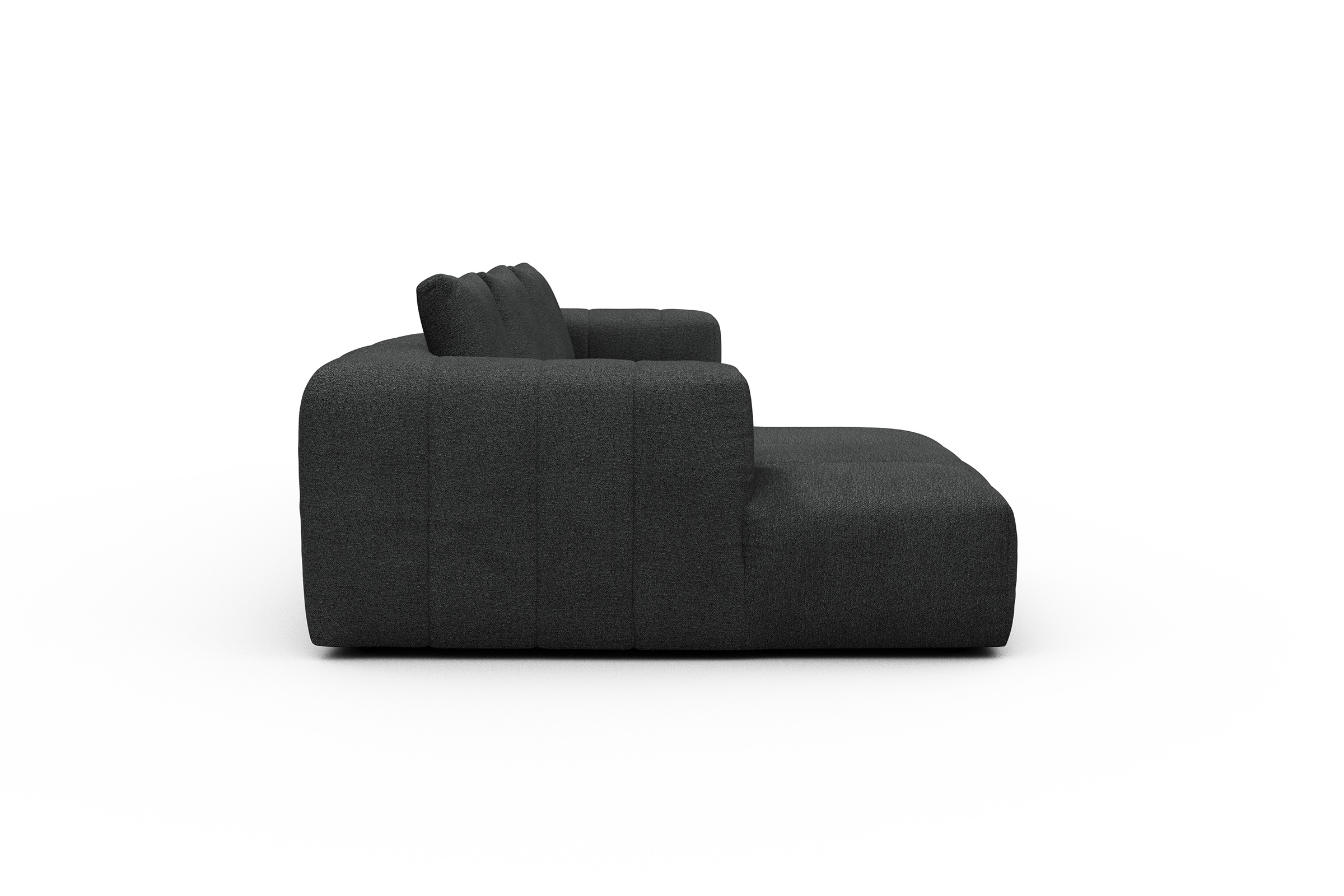 Ecksofa Hugo 2,5-Sitzer Armlehne rechts mit Chaiselongue Boucle-Charcoal
