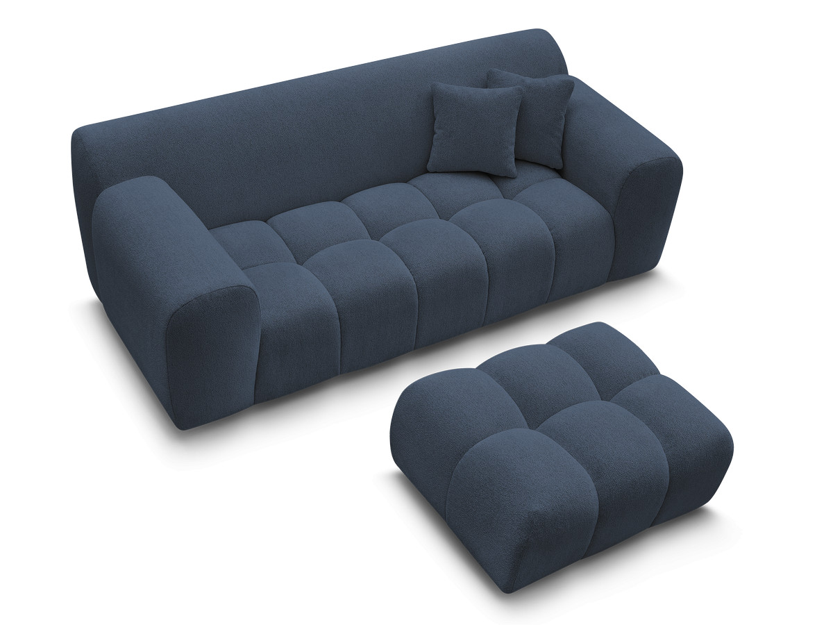 Bobochic Melisse Sofa 2-Sitzer mit Pouf Melange-Stoff Blau