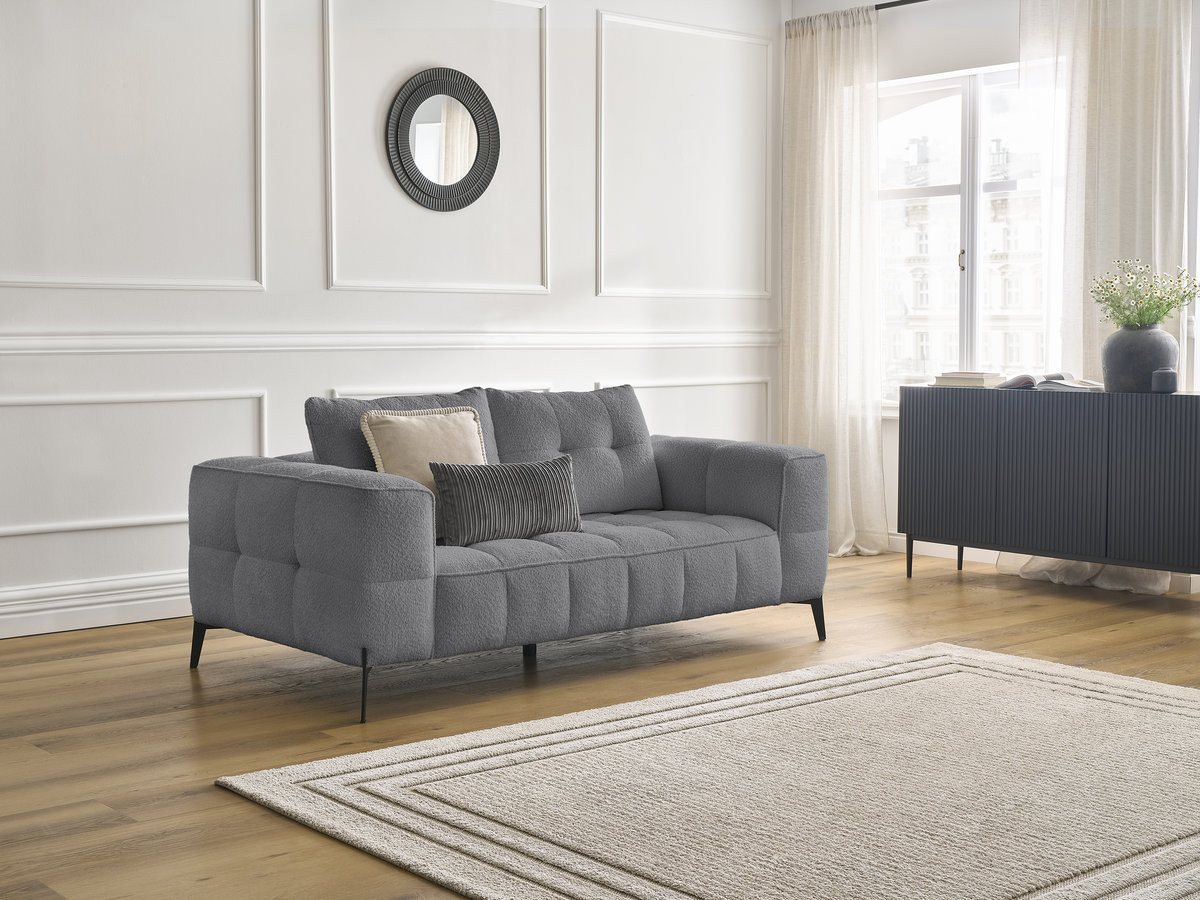 Bobochic Anis Sofa 2-Sitzer Bouclé-Stoff Dunkelgrau