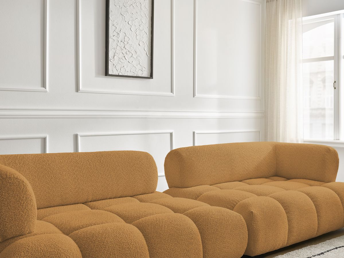 Bobochic Alya Sofa 4-Sitzer mit Pouf Bouclé-Stoff Gelb