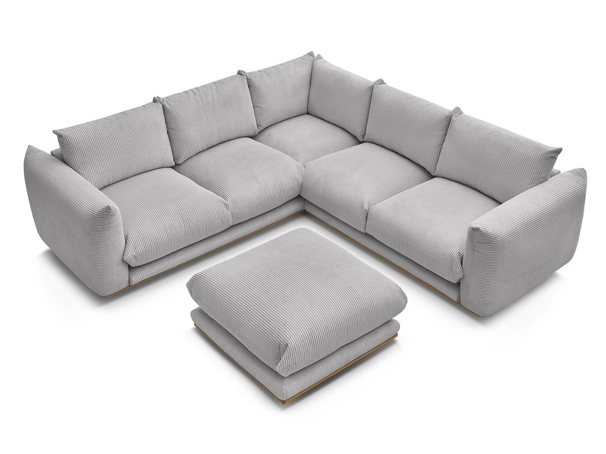 Bobochic Ernest Ecksofa mit Pouf Cordsamt Hellgrau
