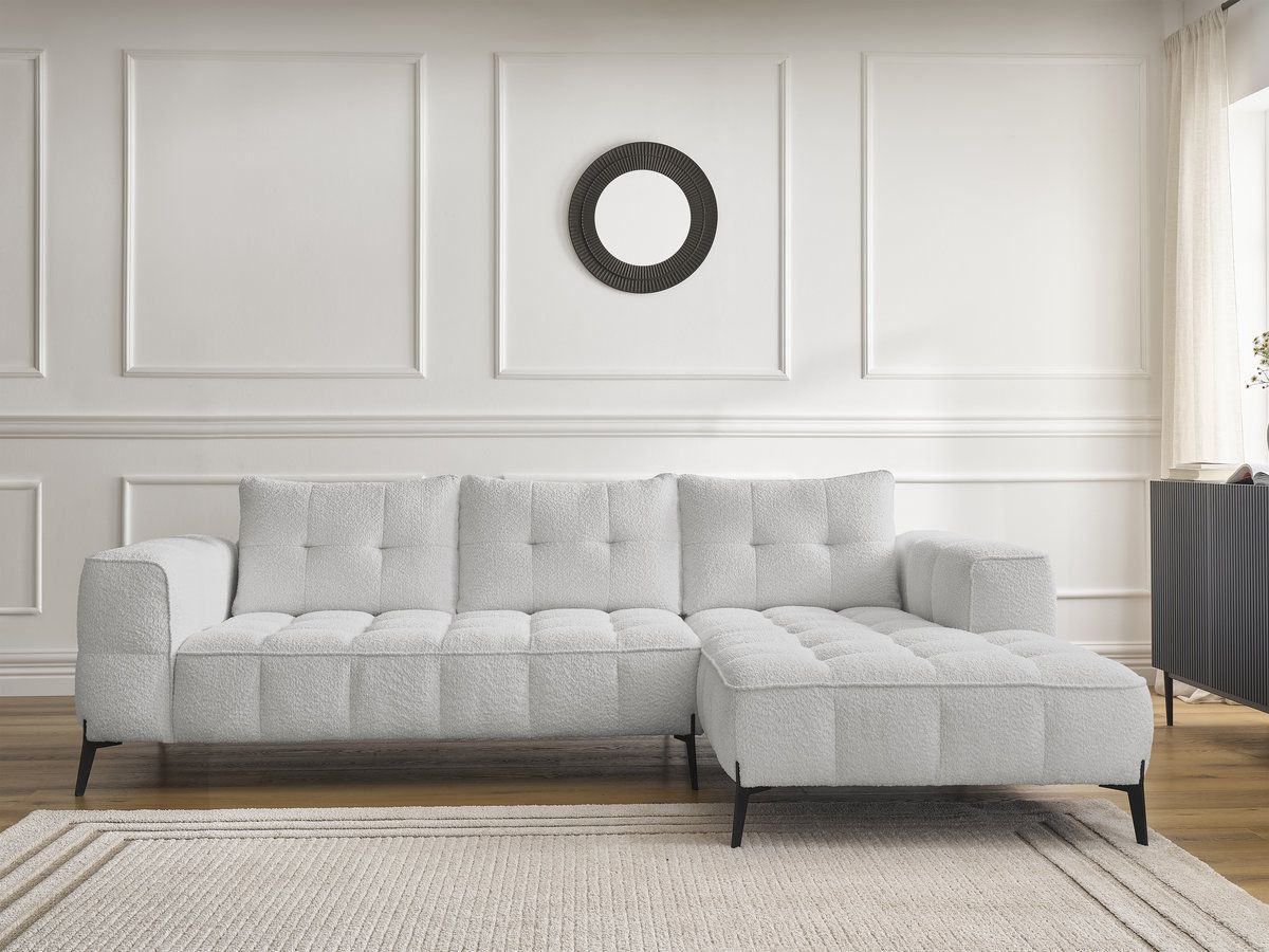 Bobochic Anis Ecksofa Bouclé-Stoff Hellgrau Ecke rechts