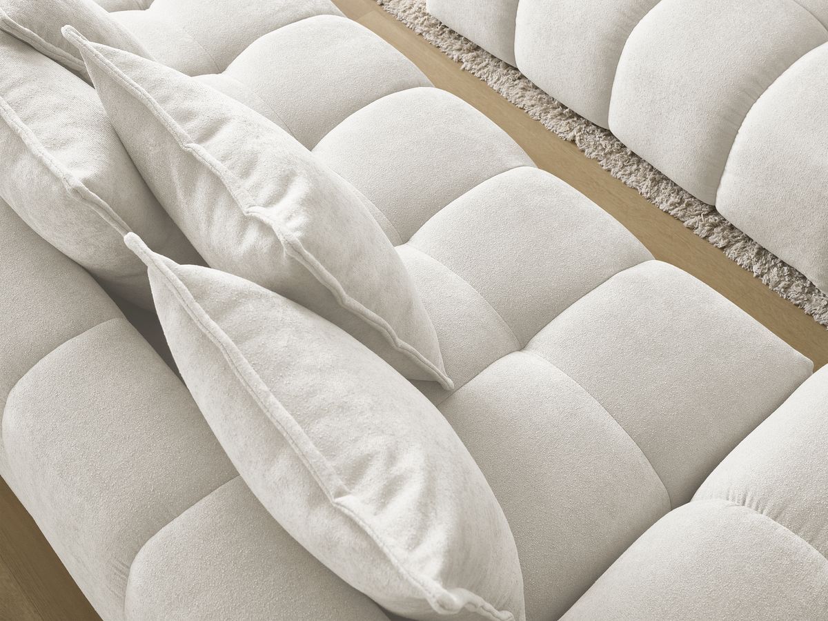 Bobochic Everest Sofa 3-Sitzer mit Pouf, 5 Kissen Strukturstoff Weiß