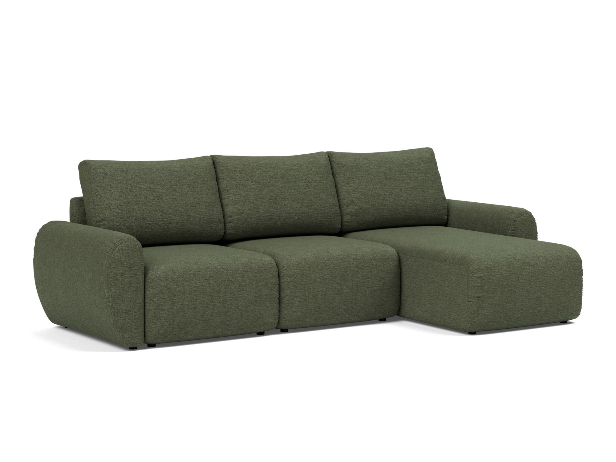 Schlafsofa Norum mit Chaiselongue und Curve-Armlehnen Strukturierter Stoff Taura 353-Forest