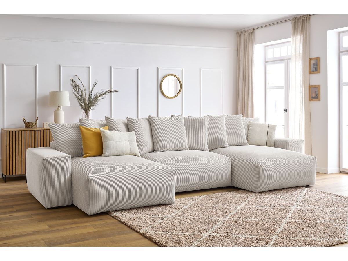 Bobochic Voltaire Wohnlandschaft 420 × 165 cm Cordsamt Beige