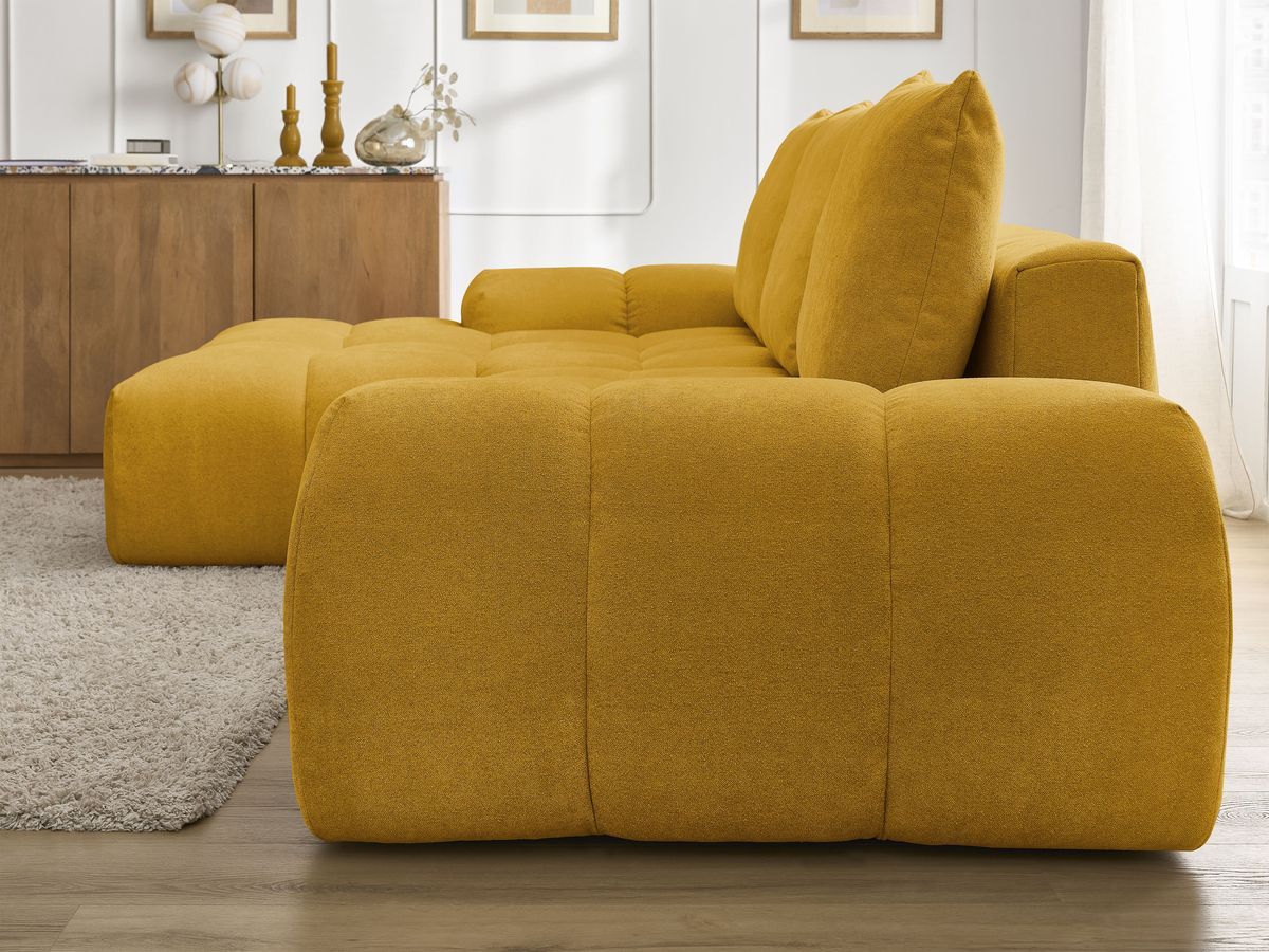 Bobochic Everest Ecksofa mit Schlaffunktion und Bettkasten 318 × 180 cm, 3 Kissen Strukturstoff Gelb Ecke links