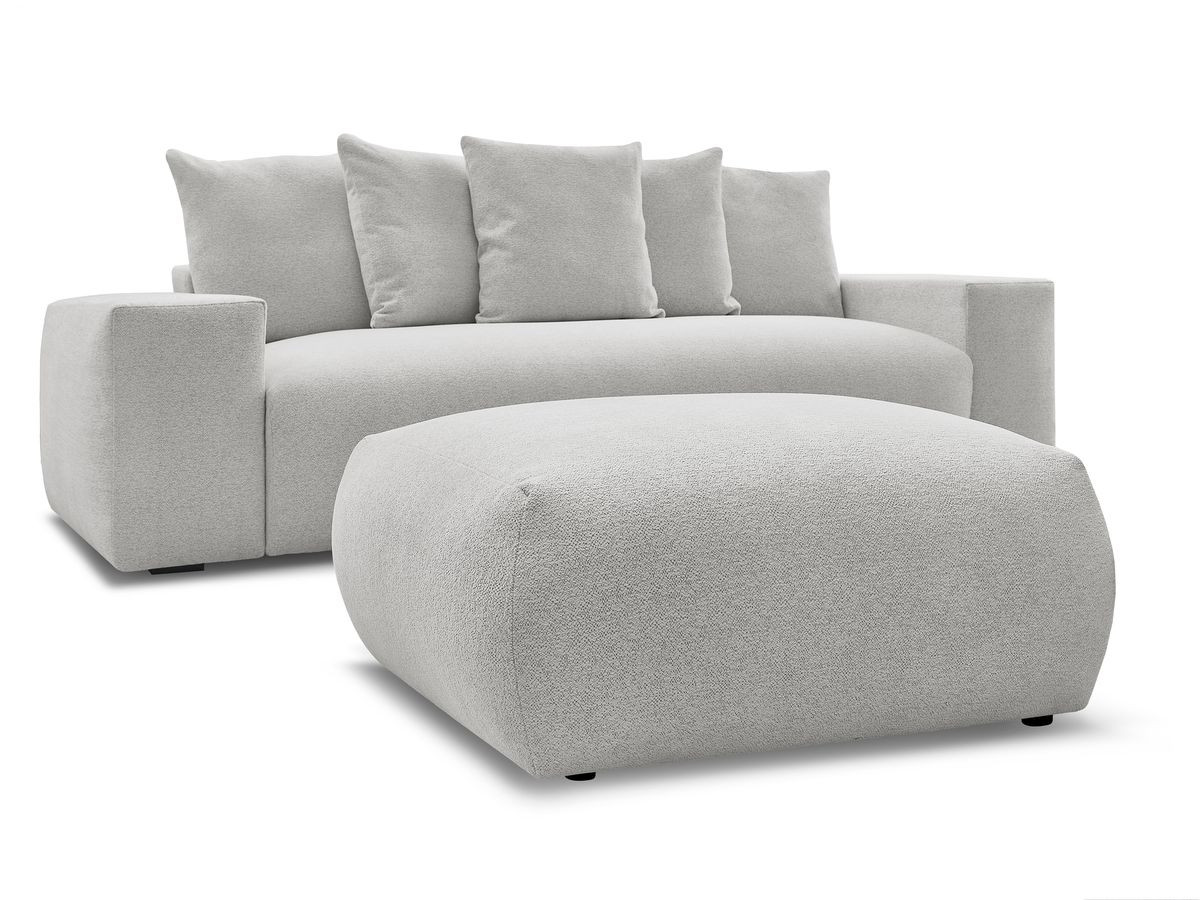 Bobochic Voltaire Schlafsofa 4-Sitzer mit Bettkasten und Pouf Melange-Stoff Hellgrau