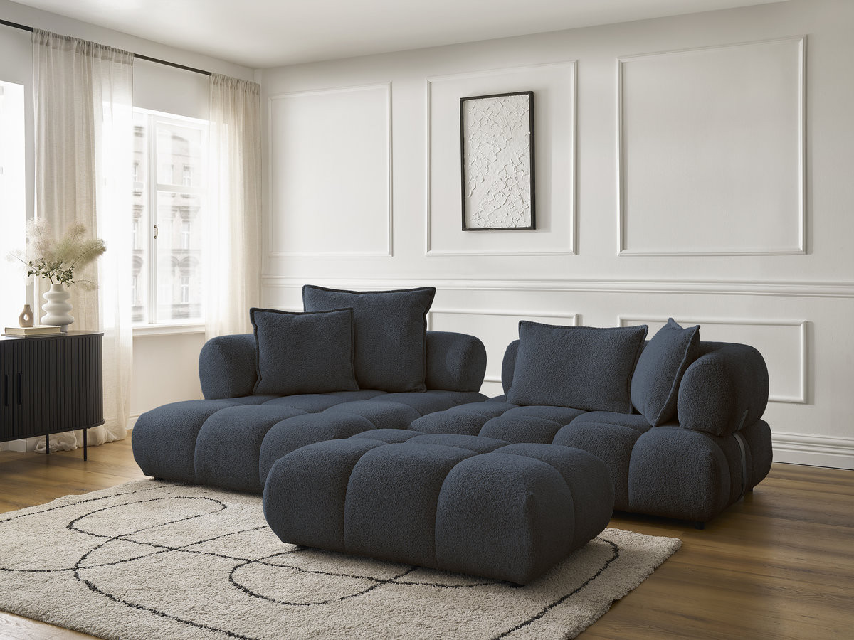 Bobochic Alya Ecksofa mit Pouf Bouclé-Stoff Dunkelblau Ecke links