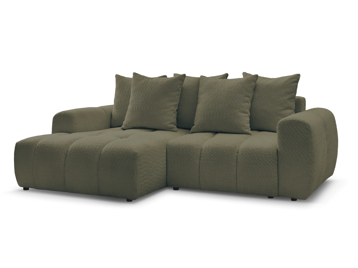 Bobochic Roxelane Ecksofa mit Schlaffunktion und Bettkasten 258 × 150 cm Bouclé-Stoff Grün Ecke links