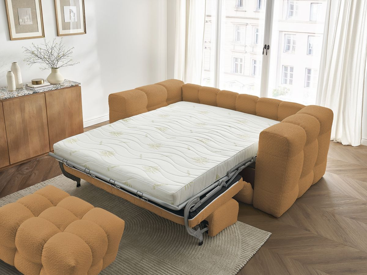 Bobochic Cloud Schlafsofa 3-Sitzer mit Pouf Bouclé-Stoff Gelb