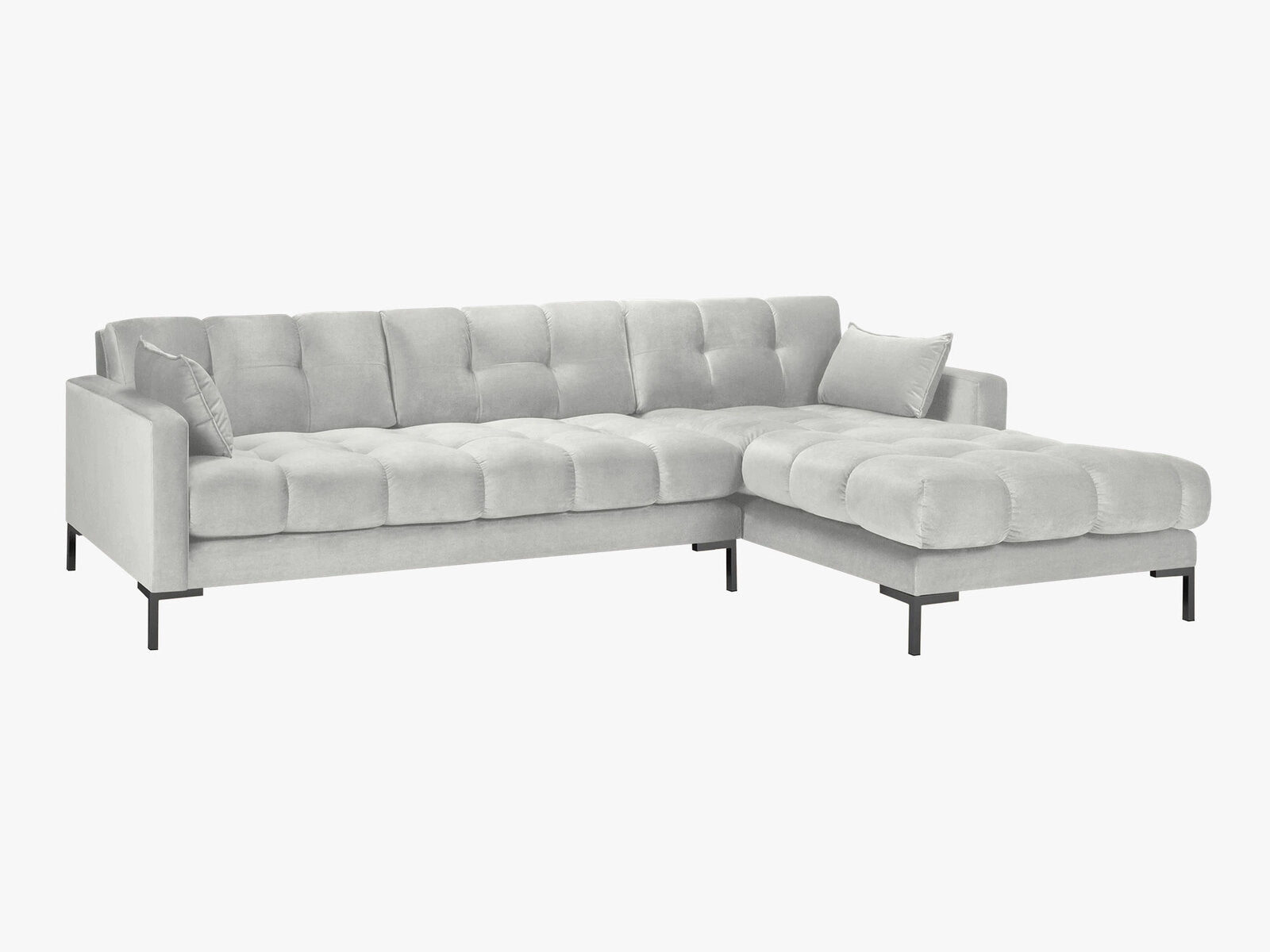 Micadoni Ecksofa Mamaia 5-Sitzer Rechts Samt Bluvel Silber schwarze Beine