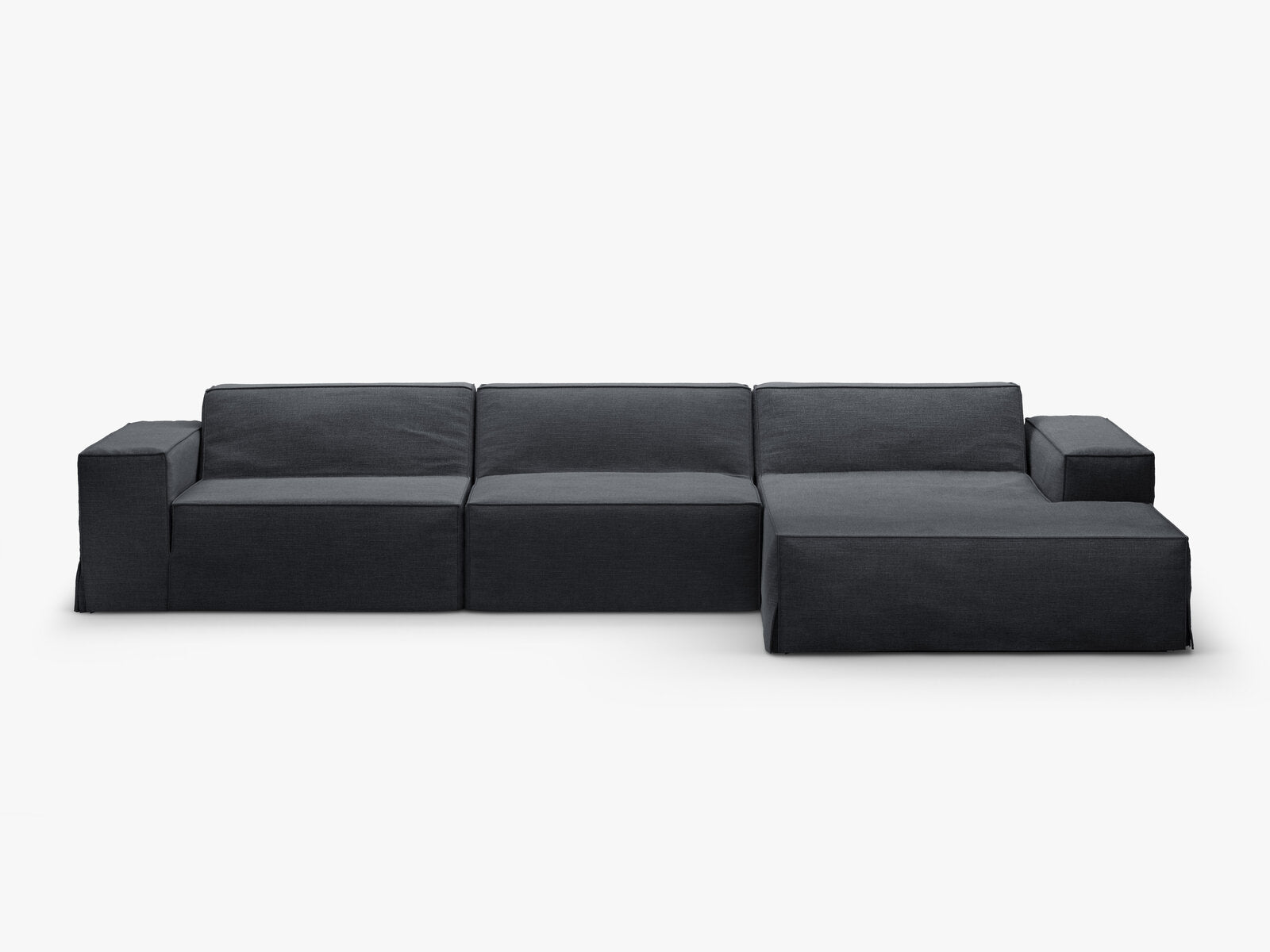 Micadoni Ersatzbezug Ecksofa Jodie 4-Sitzer Strukturierter Stoff Lins Grau und Blau Rechts