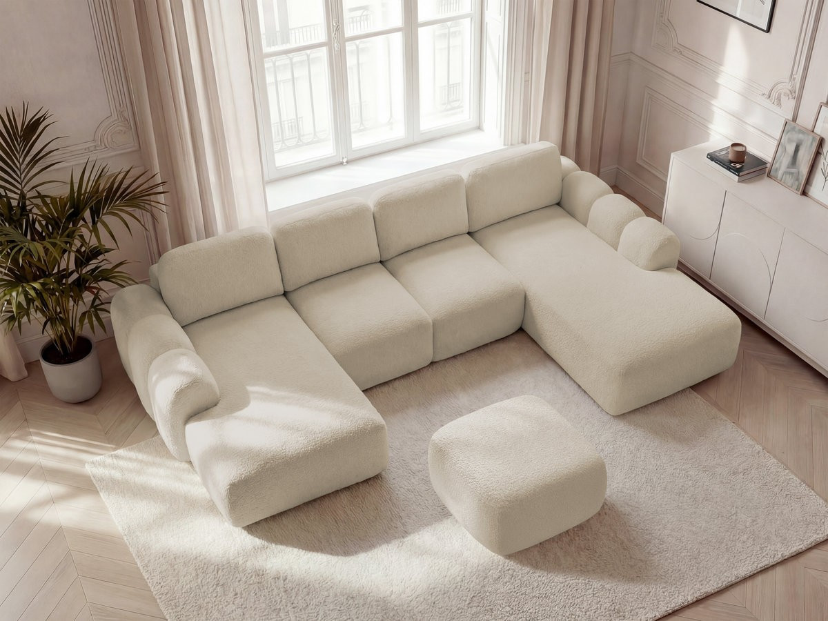 Bobochic Montaigne Wohnlandschaft mit Pouf Bouclé-Stoff Beige Ecke links