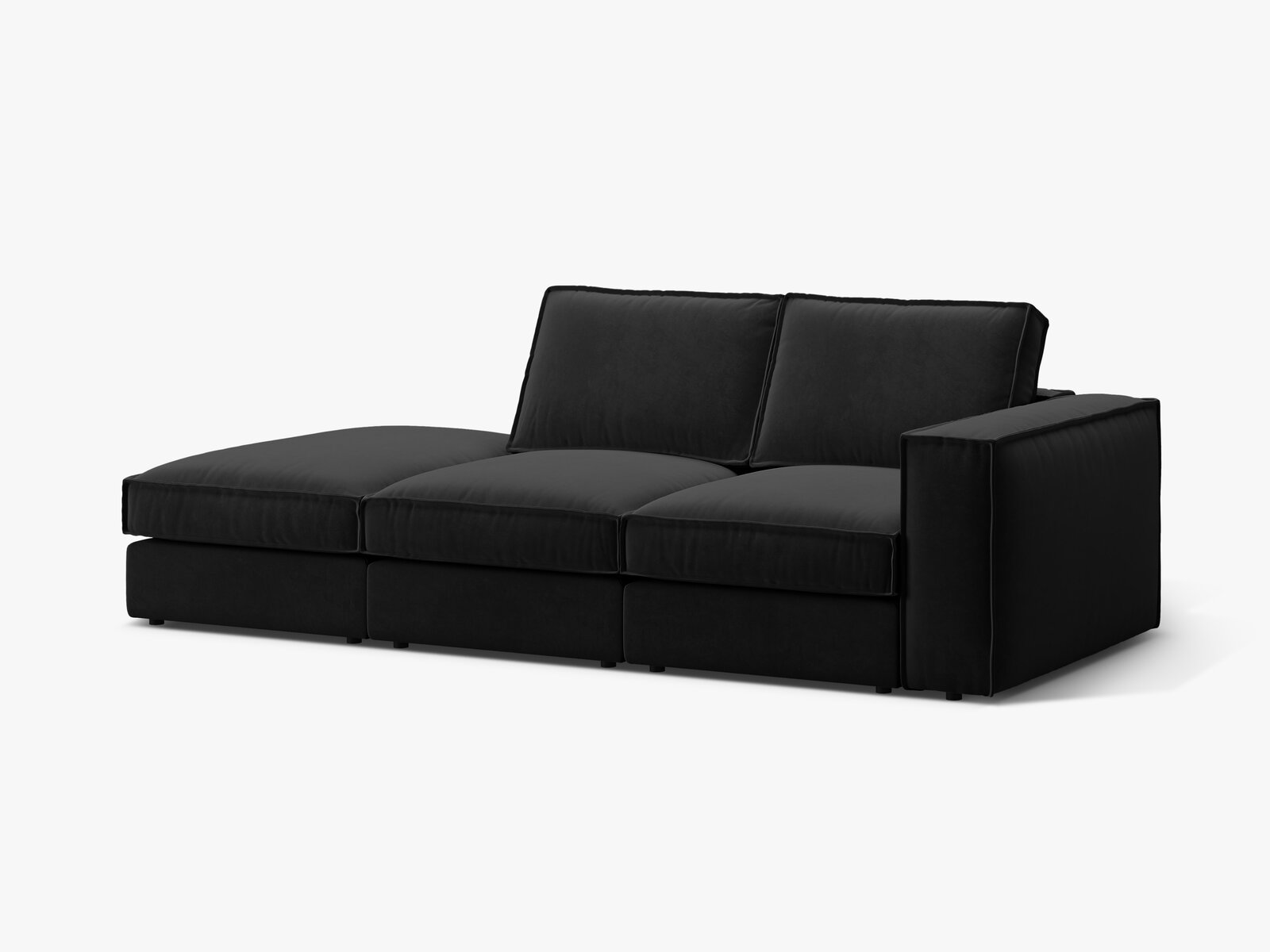 Micadoni modulares offenes Sofa Pola 3-Sitzer Links Samt Salvador Schwarz