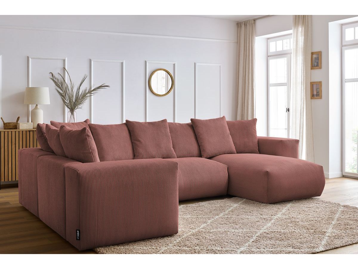 Bobochic Voltaire Wohnlandschaft 356 × 214 cm Cordsamt Rosa Ecke rechts
